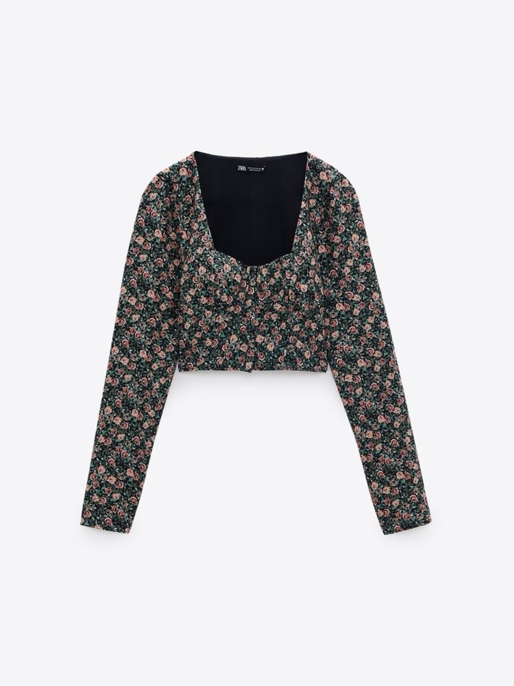 Zara Floral Corset Crop Top XS Green Pink Rose Print Square Neck Cottagecore - Picture 15 of 16